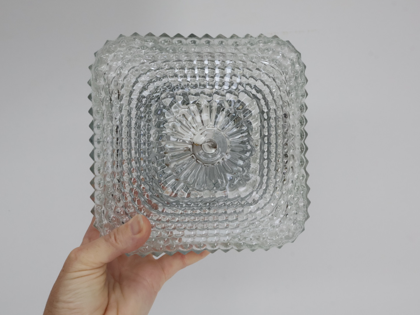 Vintage plafondlamp / glas metaal / vierkant