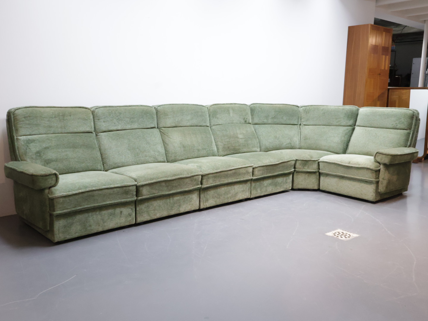 Vintage modulaire bank / stof hout / groen / 6 delig