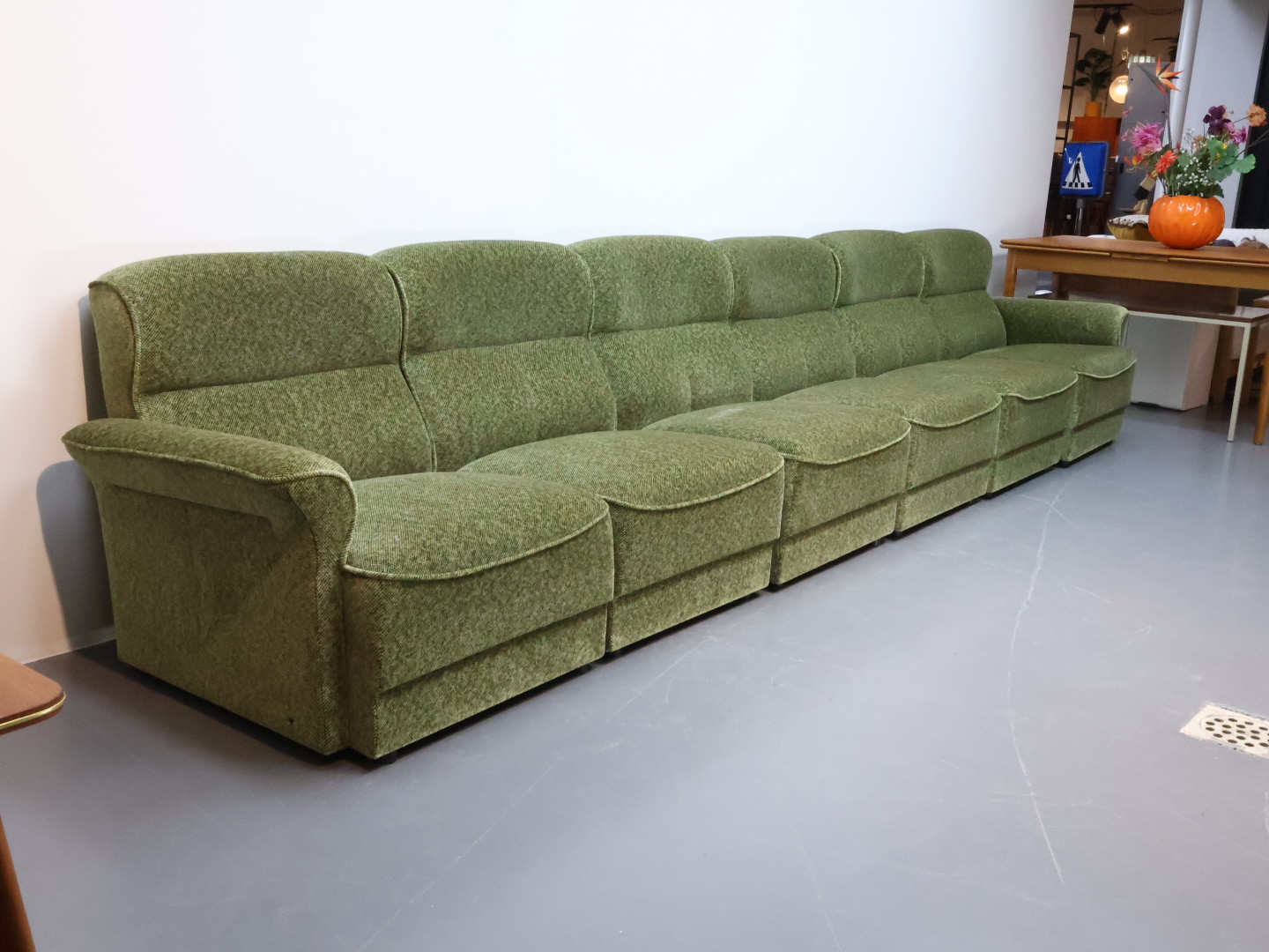 Vintage modulaire bank / stof hout / groen bruin / 6 delig