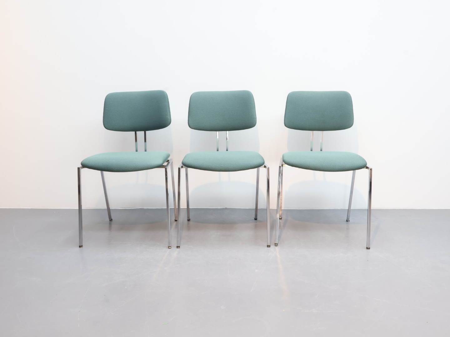 Vintage buisframe stoelen / Set van 3 / Mintgroene stof