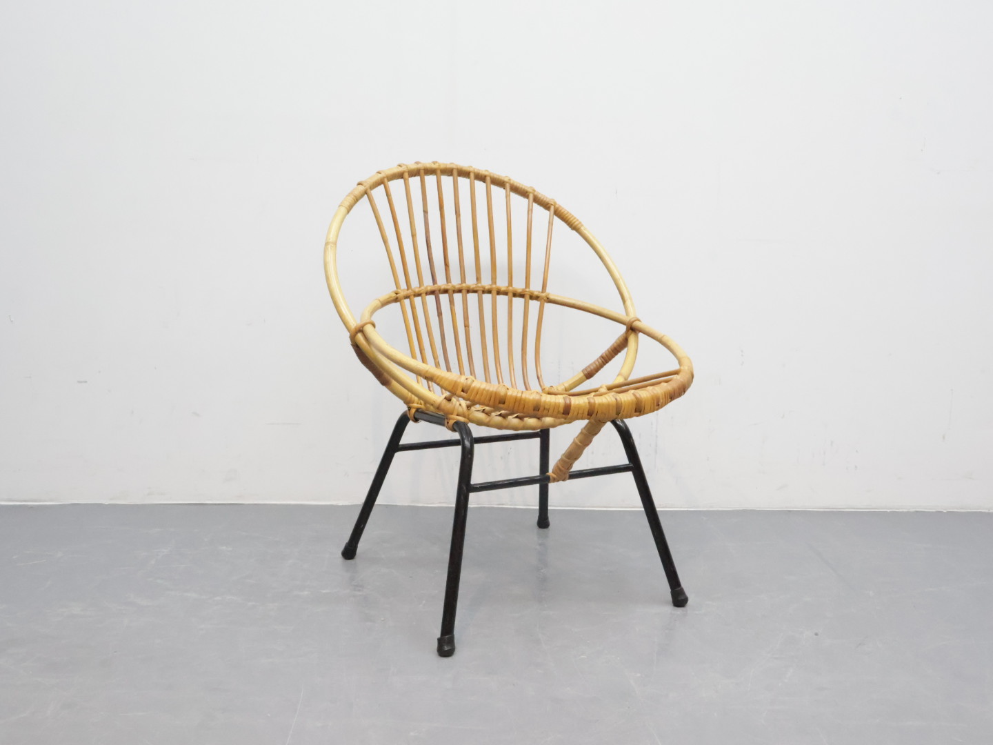 Vintage stoel / rotan buisframe / geel zwart / Rohé Noordwolde