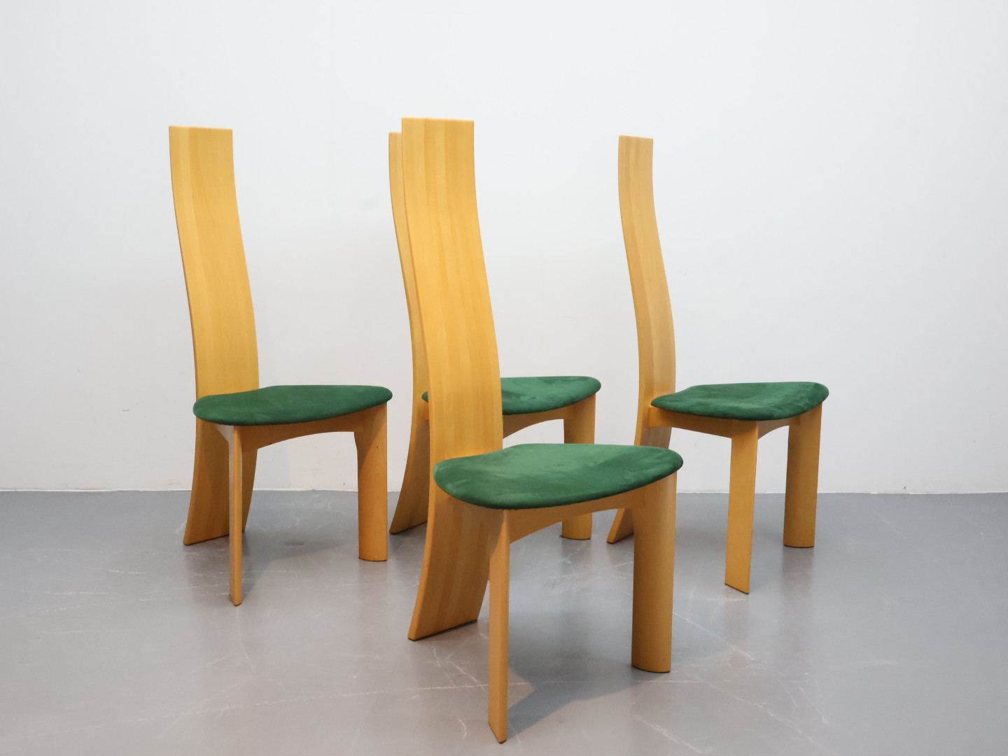 Vintage eetkamerstoel / hout stof / groen geel / set van 4 Bob van den Berghe