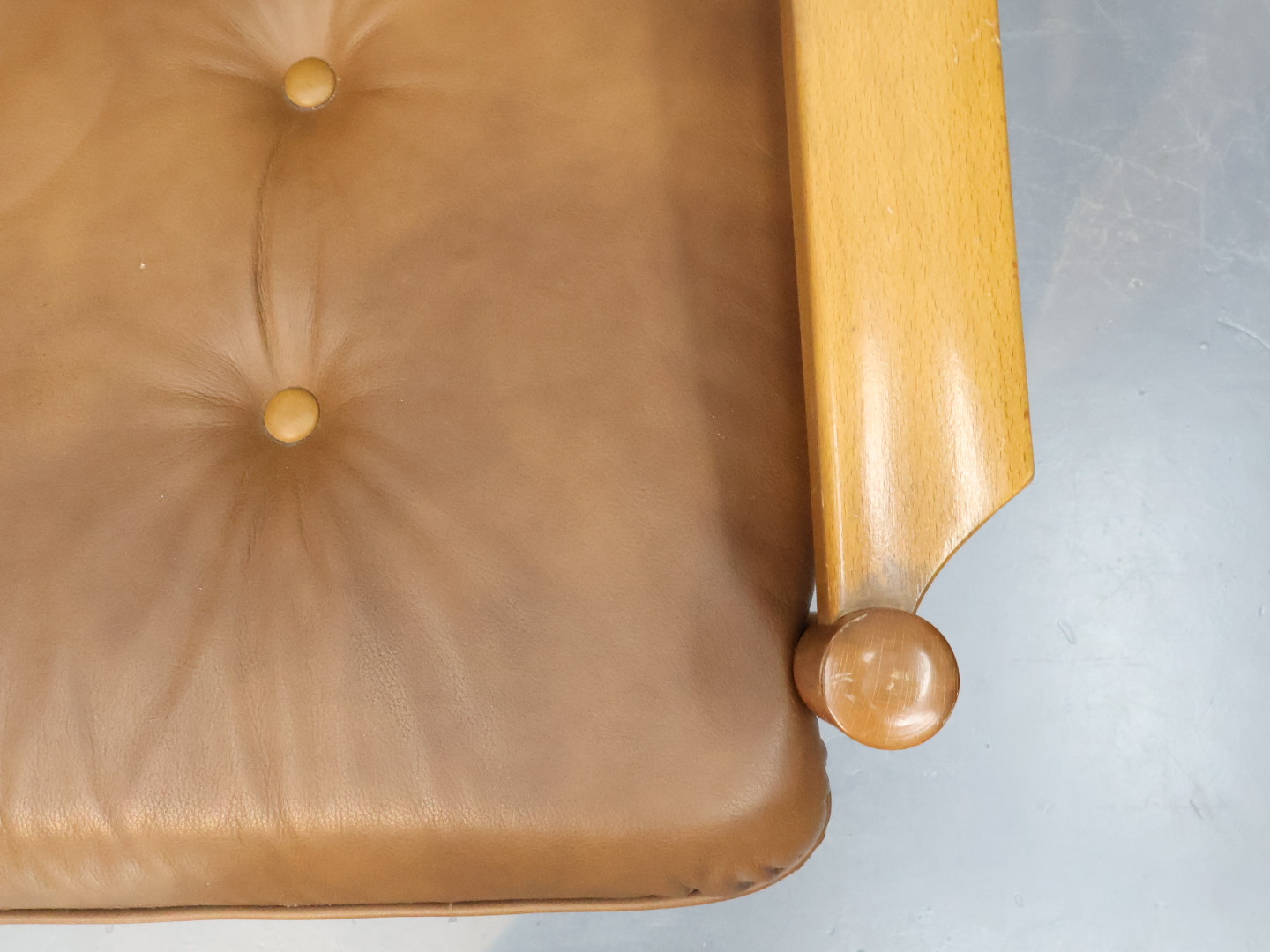 Vintage 3-zits bank / hout leer / bruin