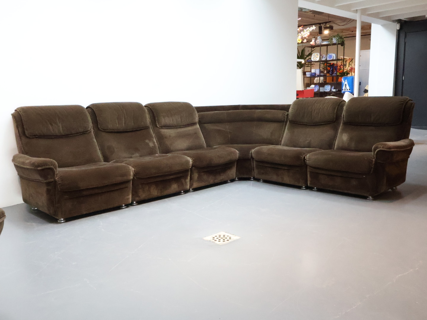 Vintage modulaire bank / stof hout / bruin velours / 7 delig