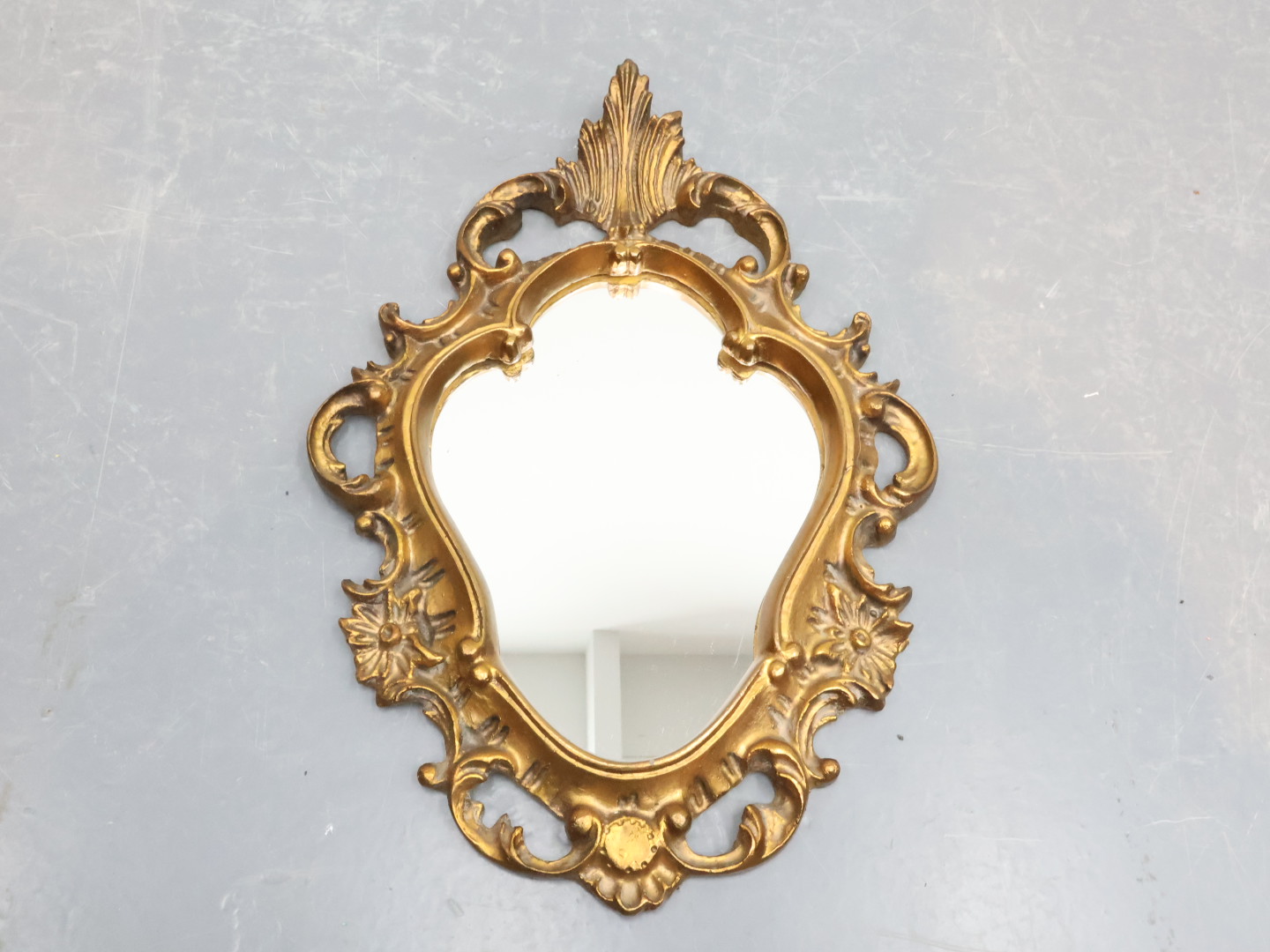 Vintage kuifspiegel / hout glas / goud