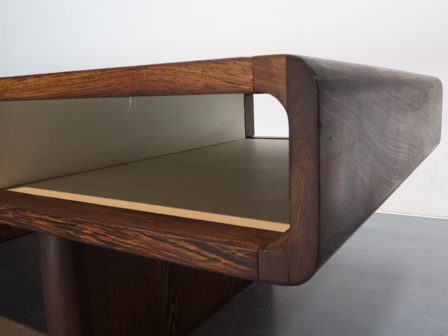 Vintage salontafel / wenge rookglas / rechthoek / Space Age