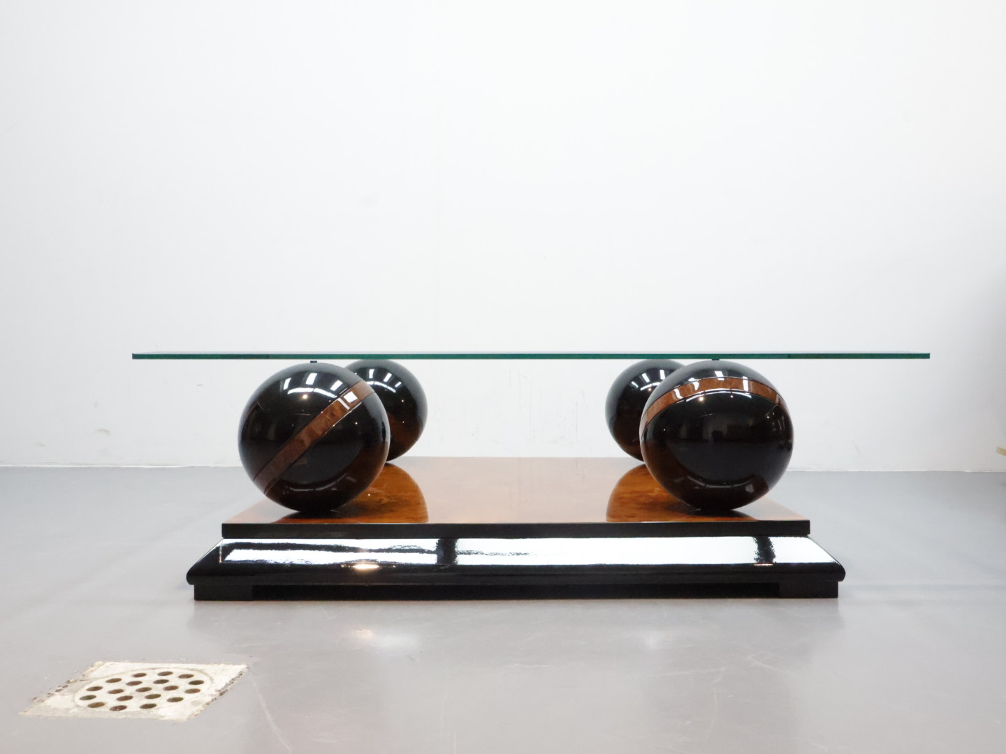 Vintage salontafel / glas hout kunststof / vierkant / hoogglans
